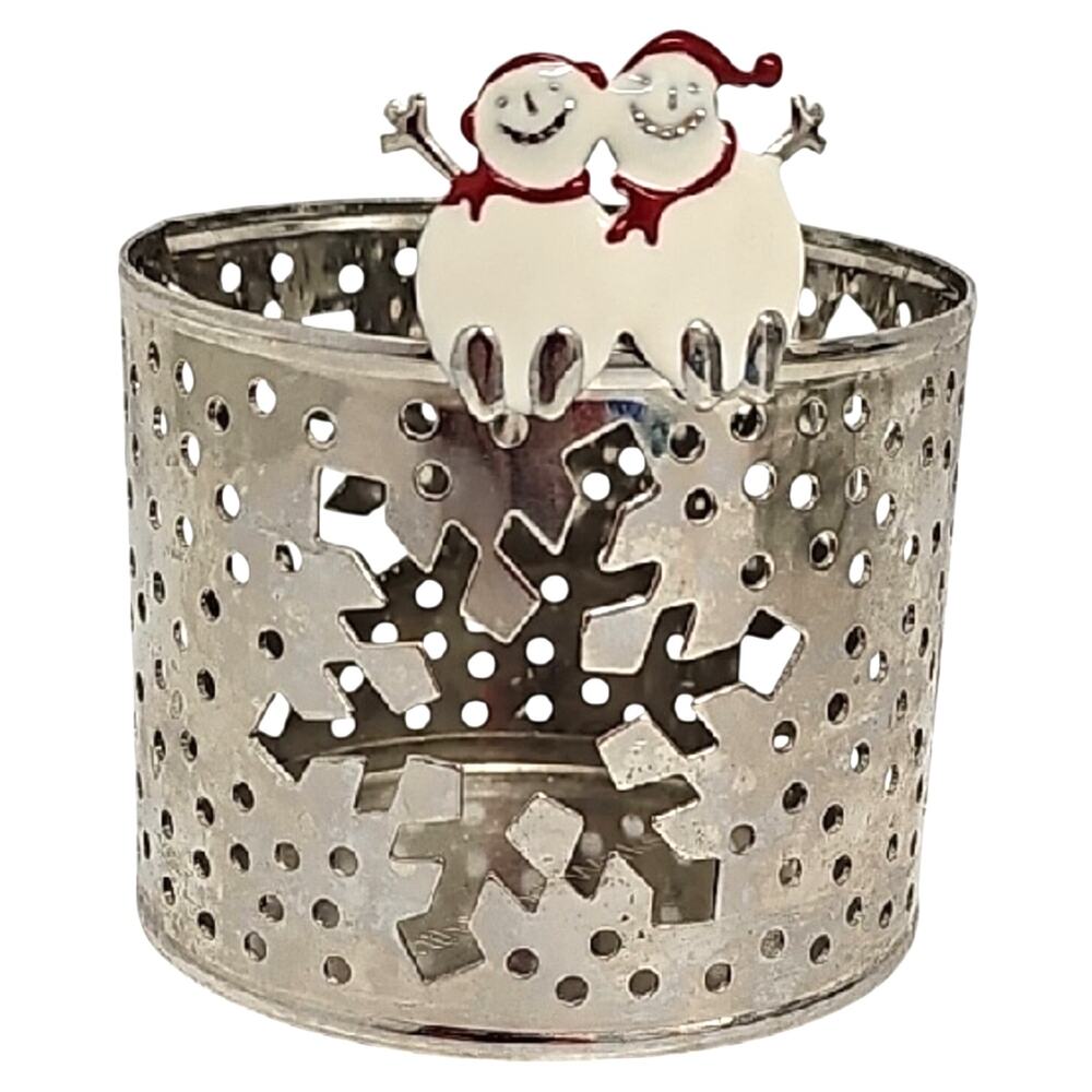 Bath and Bodyworks Charming Sitting Snowman Silver Silver Candle Holder 4 oz.